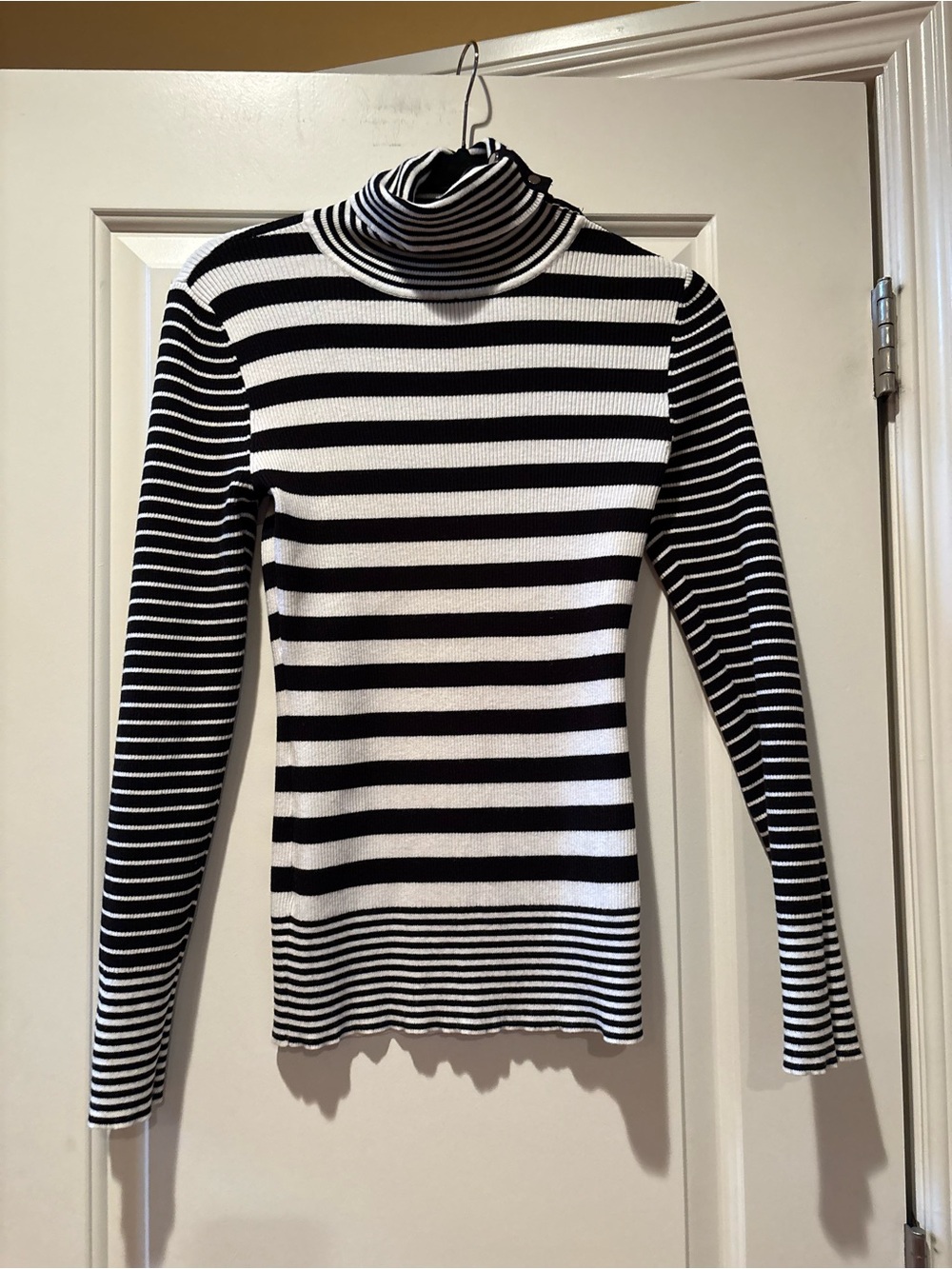 White House Black Market Black & White Striped Turtleneck